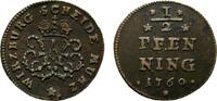 Cu 1/2 Pfennig 1760 Würzburg, Bistum Adam Friedrich von Seinsheim 1755-1779 Selten. Sehr schön - vorzüglich