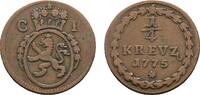 Pfalz, Kurlinie Cu 1/4 Kreuzer 1775 Mannheim Karl Theodor 1743-1799 Sehr... 18,00 EUR  zzgl. 3,00 EUR Versand
