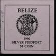 BELIZE, KM P1 , Silver, 1 Dollar , 1990, Proof, Columbus three ships. Scarce silver proof Piefort in excellent condition! Double
