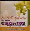 SINGAPORE, KM# 275 , Silver, 5 Dollars , 2007, Proof, Orchids - Dendrobium Singa Mas. Colored. Coin in excellent condition!