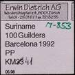 SURINAME, KM# 41 , Silver, 100 Guilder, 1992, Proof, Olympics Barcelona 1992 - 3 Cyclists. Coin in excellent condition!
