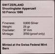 SWITZERLAND, KM# S26 , Silver, 50 Francs, 1986, Proof, Appenzell Festival. Coin in excellent condition!