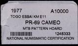 TOGO , KM E11, Aluminum, 10000 Francs, 1977, Proof, General Gnassingbe Eyadema as President - bust left. Very rare Essai in Alum