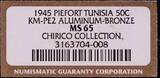TUNISIA, KM PE2 , Aluminum-Bronze, 50 Centimes, 1945, Specimen, Piefort with Essai. Very rare coin! Double Thickness. Only 104 e