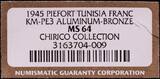 TUNISIA, KM PE3 , Aluminum-Bronze, 1 Franc, 1945, Specimen, Piefort with Essai. Very rare coin in Choice Uncirculated condition!