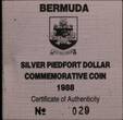 BERMUDA, P2 , Silver, 1 Dollar, 1988, Proof, Sailing boat. Double Thickness. Scarce silver proof piefort! Coin housed in Origina