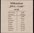 ZAMBIA , KM# 84 , Silver, 4000 Kwacha, 2000, Proof, Millennium - DNA Code. Rev. DNA chain. Shape: Oval. Scarce and very popular