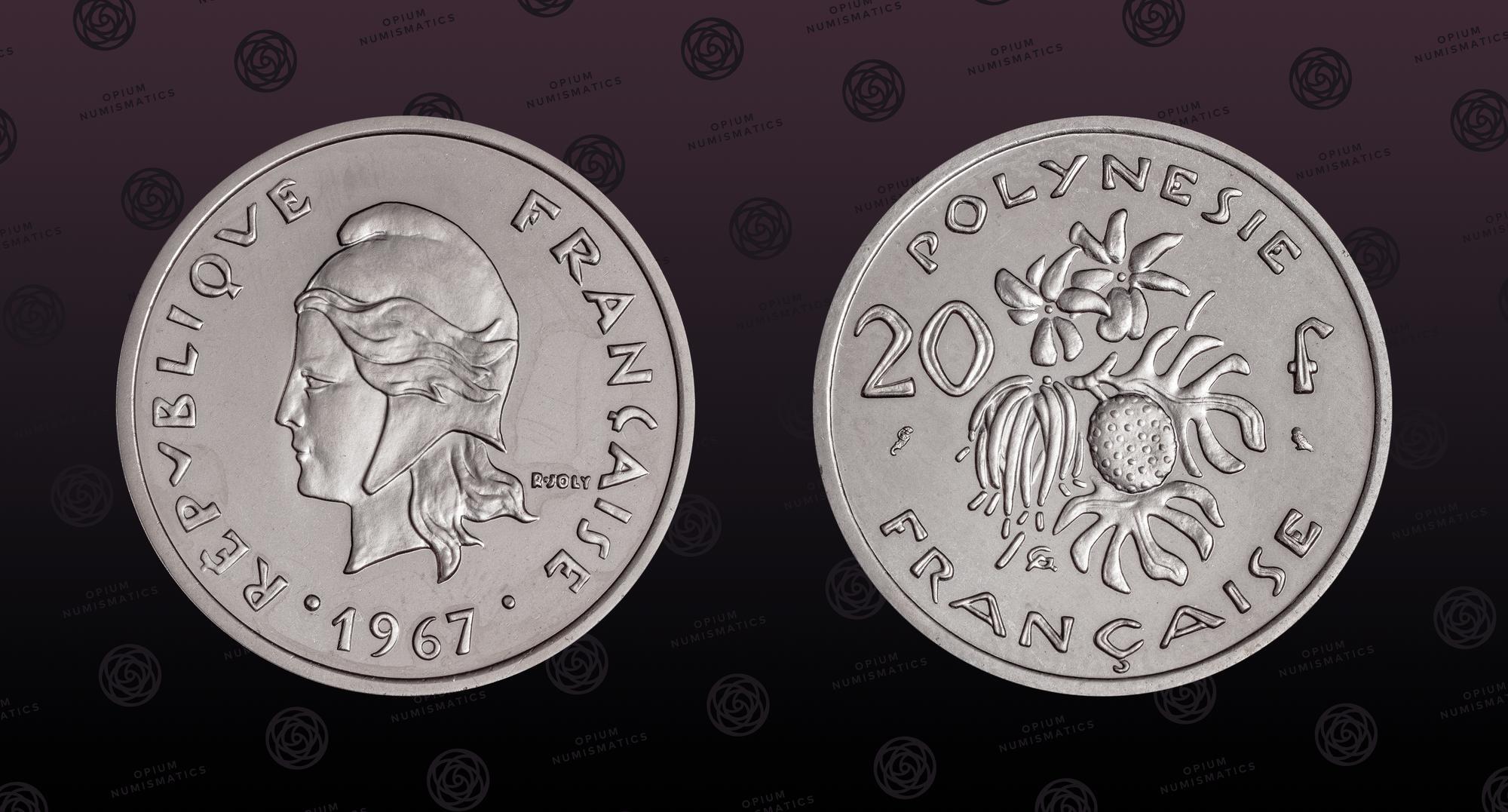 FRENCH POLYNESIA, KM P4, Nickel, 20 Francs, 1967, Proof, French ...