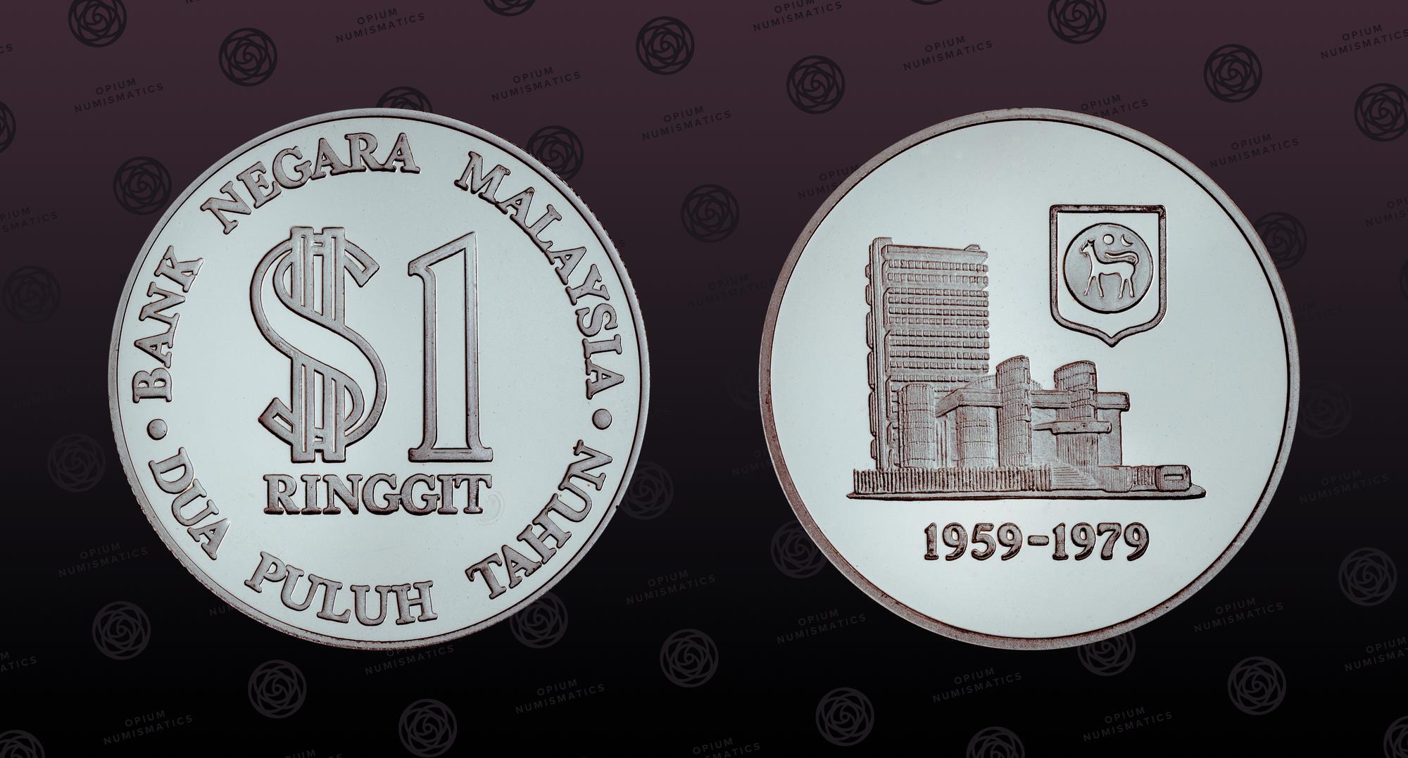 MALAYSIA, KM# 27a, Silver, 1 Ringgit, 1979, Proof, 20th Anniversary of ...