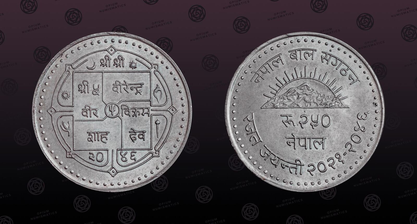 NEPAL KM 1052 Silver 250 Rupee VS2046 1989 Mint Strike 25th nepal-km-1052-silver-250-rupee-vs2046-1989-mint-strike-25th