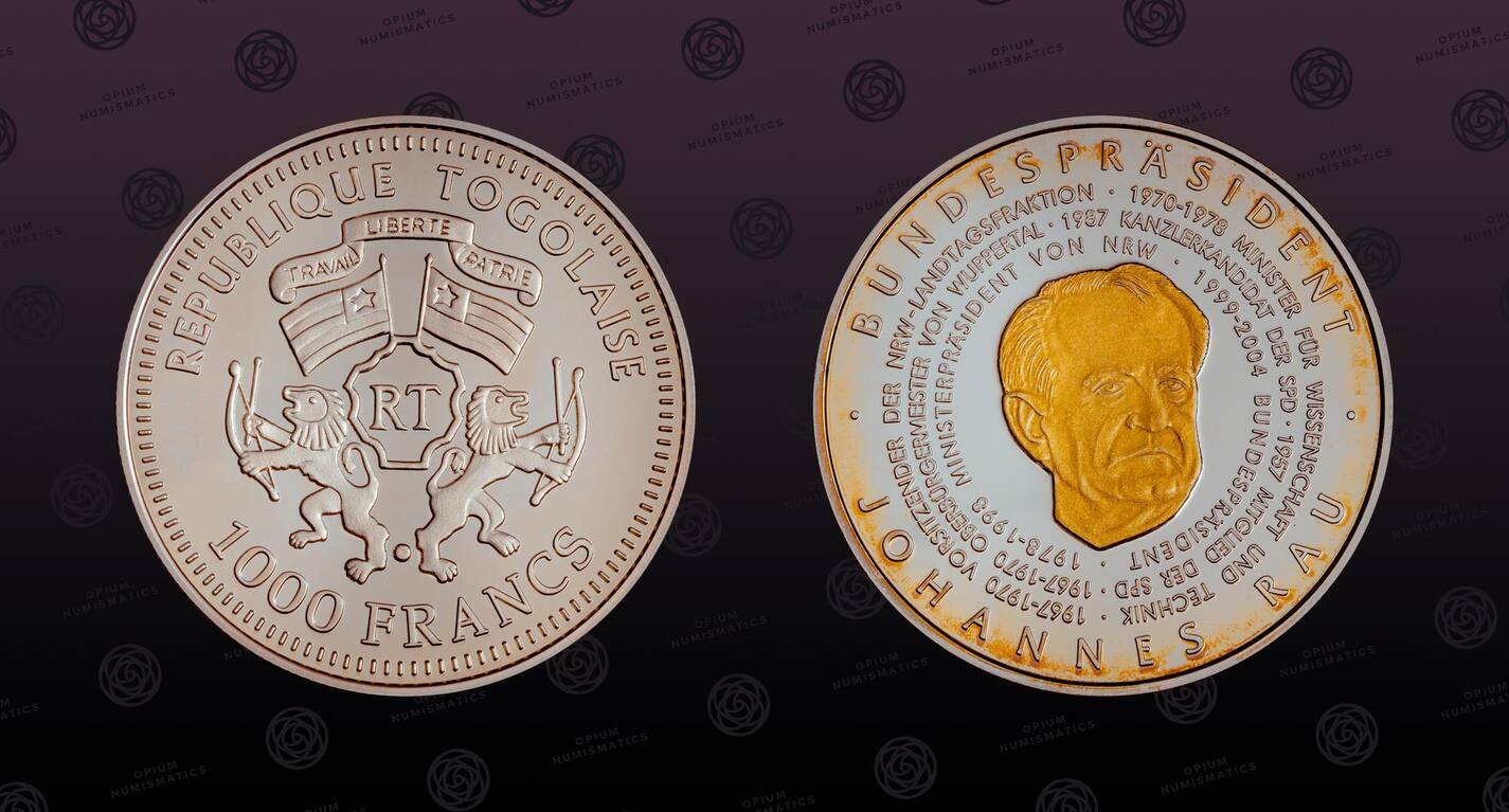 TOGO, Unlisted, Silver, 1000 Francs, 2004, Proof, Johannes Rau. Gold ...