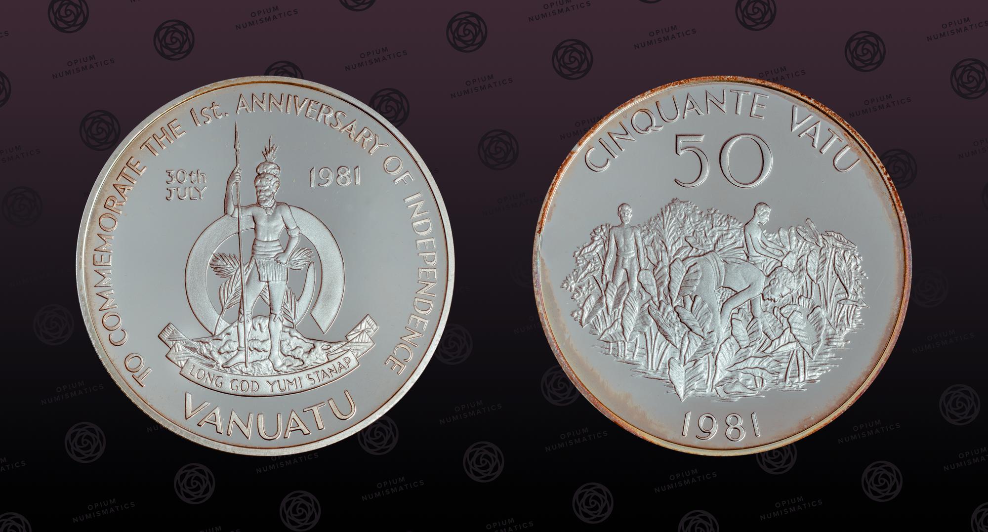 VANUATU, KM# 1a, Silver, 50 Vatu, 1981, Proof, 1st Anniversary of ...