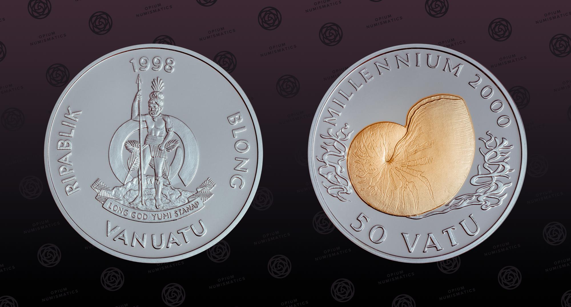 VANUATU, KM# 33, Silver, 50 Vatu, 1998, Proof, Millennium - Gold Plated ...