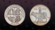 ICELAND , KM# 20 , Silver, 500 Kronur, 1974, Proof, 1100th Anniversary - 1st Settlement - Female and cow. Coin housed in Origina