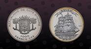 IVORY COAST , KM Unlisted , Silver, 1000 Francs, 2006, Proof, Sailing ship Belem. Coin in excellent condition!