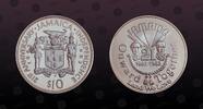 JAMAICA 10 Dollars JAMAICA, KM# 109a , Silver, 10 Dollars , 1983, Proof, 21st Anniversary of Independence. Coin in excellent condition! -