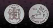 JAMAICA 10 Dollars JAMAICA, KM# 125 , Silver, 10 Dollars , 1984, Proof, Summer Olympics - Sprinter. Coin housed in Original Mint capsule! Coin in e -