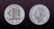 JAMAICA 5 Dollars JAMAICA, KM# 85.2 , Silver, 5 Dollars, 1987, Proof, Head of Norman W. Manley. Nice coin! -