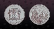 JAMAICA 10 Dollars JAMAICA, KM# 144a , Silver, 10 Dollars, 1990, Proof, Columbus arrival in New World. Coin in excellent condition! -
