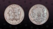 JAMAICA 25 Dollars JAMAICA, KM# 150 , Silver, 25 Dollars , 1991, Proof, Landfall (1494-1994), Columbus & Isabella busts. Coin housed in Original Mi -