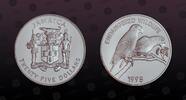 JAMAICA 25 Dollars JAMAICA, KM# 174 , Silver, 25 Dollars , 1995, Proof, Endangered Wildlife - Black-billed Amazon Parrots. Coin in excellent condit -