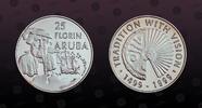 ARUBA , KM# 18 , Silver, 25 Florin, 1999, Proof, Portrait of Vespucci. Coin in excellent condition!
