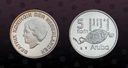 ARUBA 5 Florin ARUBA , KM# 25 , Silver, 5 Florin, 2004, Proof, 50th Anniversary of Autonomy. Coin housed in Original Mint Capsule! Coin in exce -