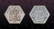 MALAWI 20 Kwacha MALAWI, KM# 31 , Silver, 20 Kwacha, 1999, Proof, Millennium. Shape: Hexagon. Coin in excellent condition! -