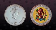 MALAWI, KM# 52 , Silver Plated Copper-Nickel, 5 Kwacha, 2005, Prooflike, Asian Zodiac Animals - Mulricolored monkey. Coin in exc