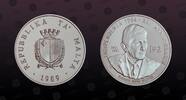 MALTA 2 Liri MALTA, KM# 88 , Silver, 2 Liri, 1989, Proof, Giorgio Borg Olivier. Coin housed in Original Mint capsule! Coin in excellent condi -