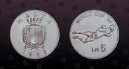 MALTA 5 Liri MALTA, KM# 107 , Silver, 5 Liri, 1993, Proof, World Cup Soccer. Coin in excellent condition! -