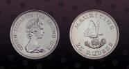 MAURITIUS 25 Rupees MAURITIUS , KM# 40 , Silver, 25 Rupees, 1975, Mint Strike, Conservation - Blue Swallowtall (Butterfly). Coin in excellent condit -
