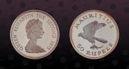 MAURITIUS 50 Rupees MAURITIUS , KM# 41a , Silver, 50 Rupees, 1975, Proof, Conservation - Mauritius Kestrel (Eagle). Coin in excellent condition! -