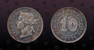 MAURITIUS 10 Cents MAURITIUS , KM# 10.1, Silver, 10 Cents, 1886, Proof, Queen Victoria. Royal Mint. Rare silver proof coin. Some hairlines! -
