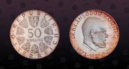 AUSTRIA 50 Shilling AUSTRIA, KM# 2917 , Silver, 50 Shilling , 1973, Proof, 100th Anniversary - Birth of Dr. Theodor Korner, president. Coin in excel -