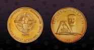 NAGORNO-KARABAKH , KM# 5a, Silver, 25000 Drams, 1998, Proof, Artsakh - two stone faces monument. Gold Plated. Scarce. Coin in ex