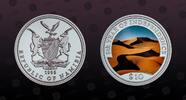 NAMIBIA , KM# 8 , Silver, 10 Dollars, 1995, Proof, 5th Year of Independence. Multicolored. Scarce in Silver! Coin in excellent c