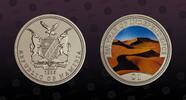 NAMIBIA , KM# 6 , Copper-Nickel, 1 Dollar, 1995, Proof, 5th Anniversary of Independence. Multilored dunes. Coin in excellent con