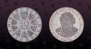 AUSTRIA 50 Shilling AUSTRIA, KM# 2937 , Silver, 50 Shilling , 1978, Proof, 150th Anniversary - Death of Franz Schubert, composer. Coin in excellent -