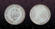 NETHERLANDS ANTILLES , KM# 76 , Silver, 5 Gulden, 2005, Proof, Queens Silver Jubilee - Child art. Coin housed in Original Mint