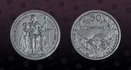 NEW CALEDONIA 50 Centimes NEW CALEDONIA , KM PE 1 , Aluminum, 50 Centimes, 1949, Specimen, Kagu bird. Very rare Piefort with Essai coin! Double Thickness. -