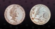 1 Dollar 1981 NEW ZEALAND NEW ZEALAND , KM# 50a , Silver, 1 Dollar, 1981, Proof, English Oak and N. Z. Kauri. Coin housed in Original Mint capsul...