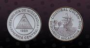 NICARAGUA 10000 Cordobas NICARAGUA, KM# 64 , Silver, 10000 Cordobas, 1989, Proof, Discovery of Nicaragua by Columbus. Coin housed in Original Mint capsu -