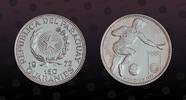 PARAGUAY 150 Guaranies PARAGUAY, KM# 34 , Silver, 150 Guaranies, 1972, Proof, Munich Olympics - Soccer. Very rare silver proof coin! Seldom seen on auc -