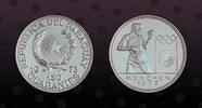PARAGUAY 150 Guaranies PARAGUAY, KM# 37 , Silver, 150 Guaranies, 1973, Proof, Munich Olympics - Boxer. Very rare silver proof coin! Seldom seen on auct -
