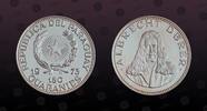 PARAGUAY 150 Guaranies PARAGUAY, KM# 68 , Silver, 150 Guaranies, 1973, Proof, Bust of Albrecht Durer. Very rare silver proof coin! Seldom seen on aucti -
