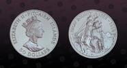 PITCAIRN ISLANDS 50 Dollars PITCAIRN ISLANDS , KM# 5 , Silver, 50 Dollars, 1989, Proof, Drafting of Constitution, 1838-1988. Sloop Fly with sails furled. -