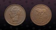 BELGIAN CONGO , KM# 24 , Nickel- Bronze, 5 Francs , 1937, Mint Strike, Nice coin!