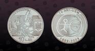ROMANIA, KM# 250 , Silver, 10 Lei, 2009, Proof, European Monetary Union - 10th Anniversary. Coin in excellent condition!