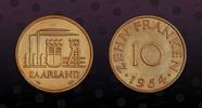 SAARLAND 10 Franken SAARLAND, KM# 1 , Aluminum-Bronze, 10 Franken, 1954, Mint Strike, Nice coin in excellent condition! -